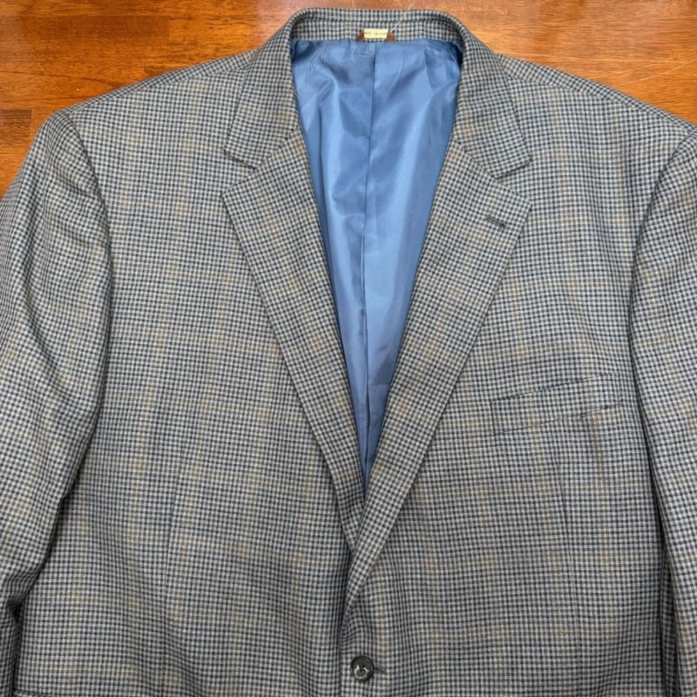 Oak Hill Sport Coat Mens 3XL 54/56R Blue Brown Houndstooth Check Blazer Jacket